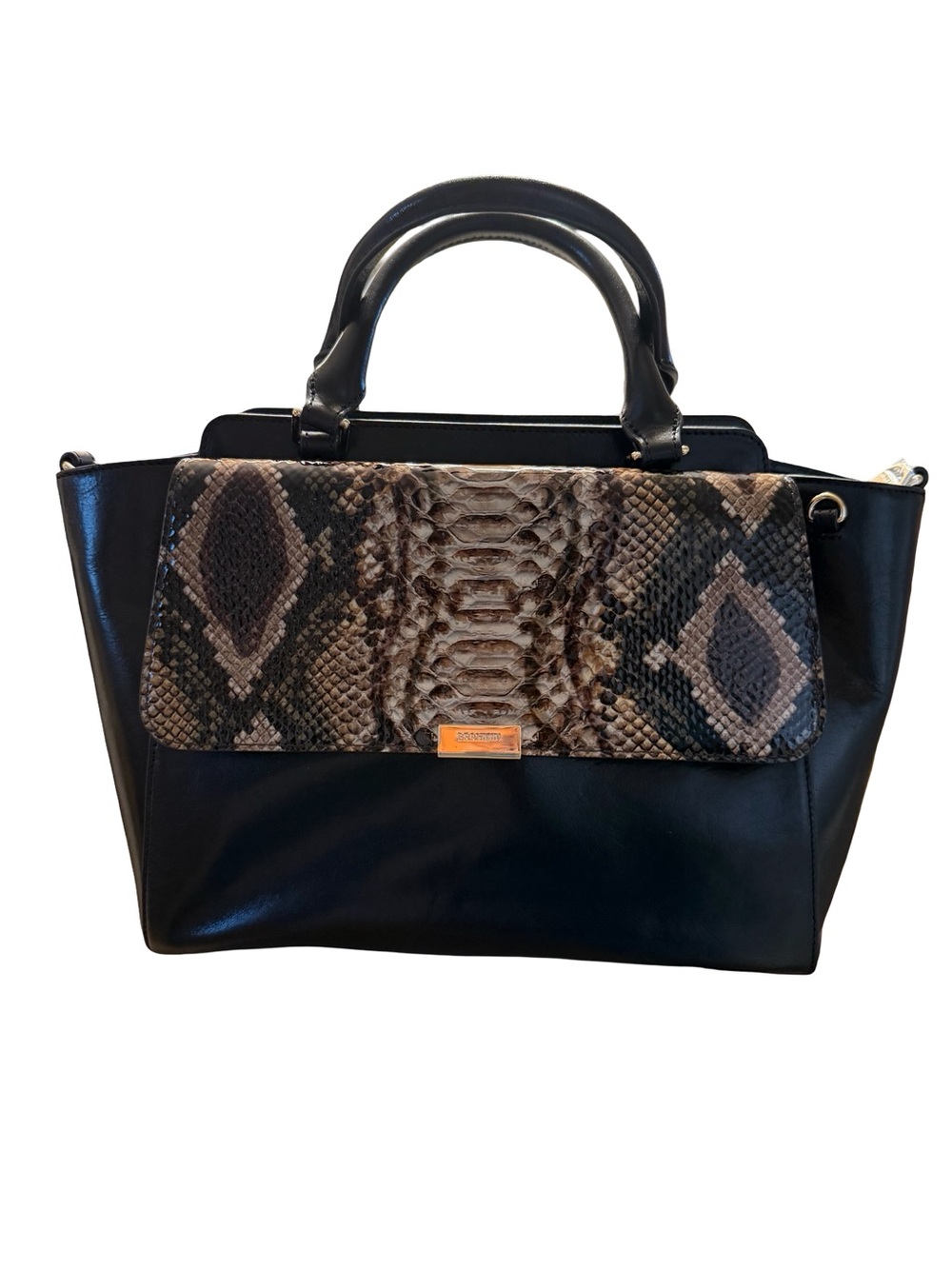Brahmin Robin Leather Satchel with 2 Interchangeable Flaps. Black Leather